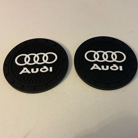 Audi logo cup Coasters in black and white Set of 2 NWT - Picture 2 of 4